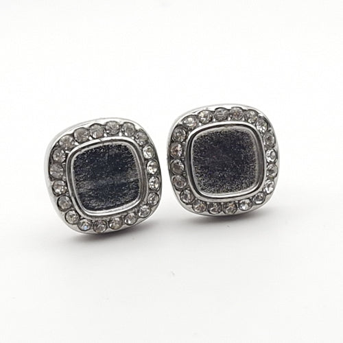 Stainless Steel Square Cushion Cubic Zirconia Halo Keepsake Stud Earring