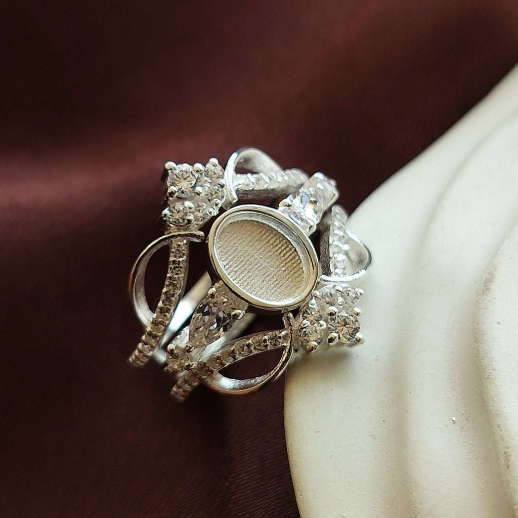 *EXCLUSIVE* Artistic Oval Ornamental Crown Surround Enhancer Cubic Zirconia Ring Set