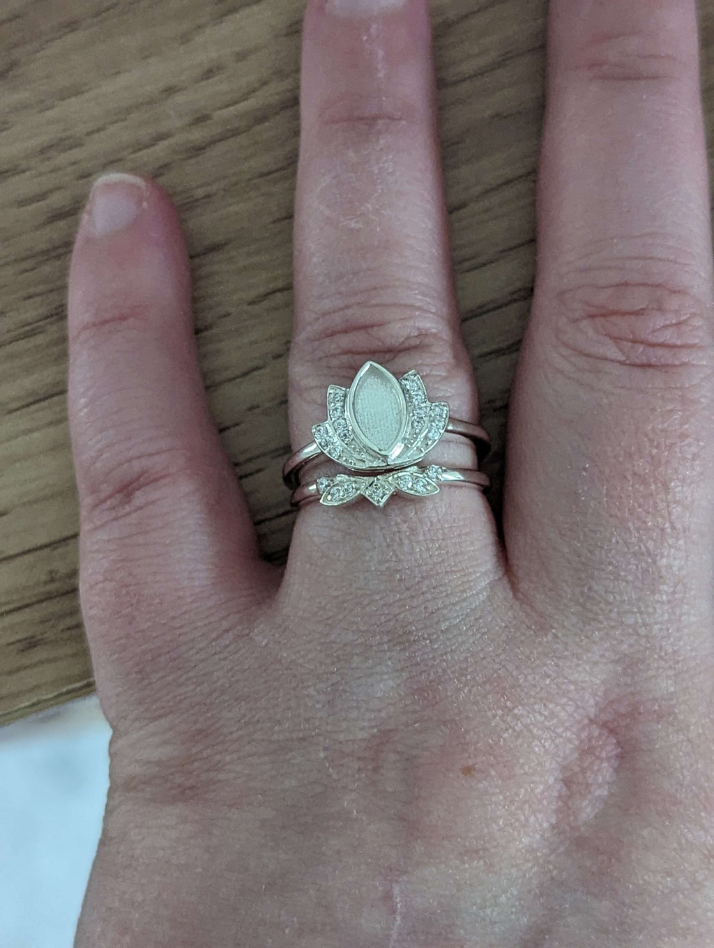 Full Bloom Lotus Cubic Zirconia Ring Set