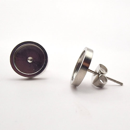 Round Stainless Steel Keepsake Stud Earring