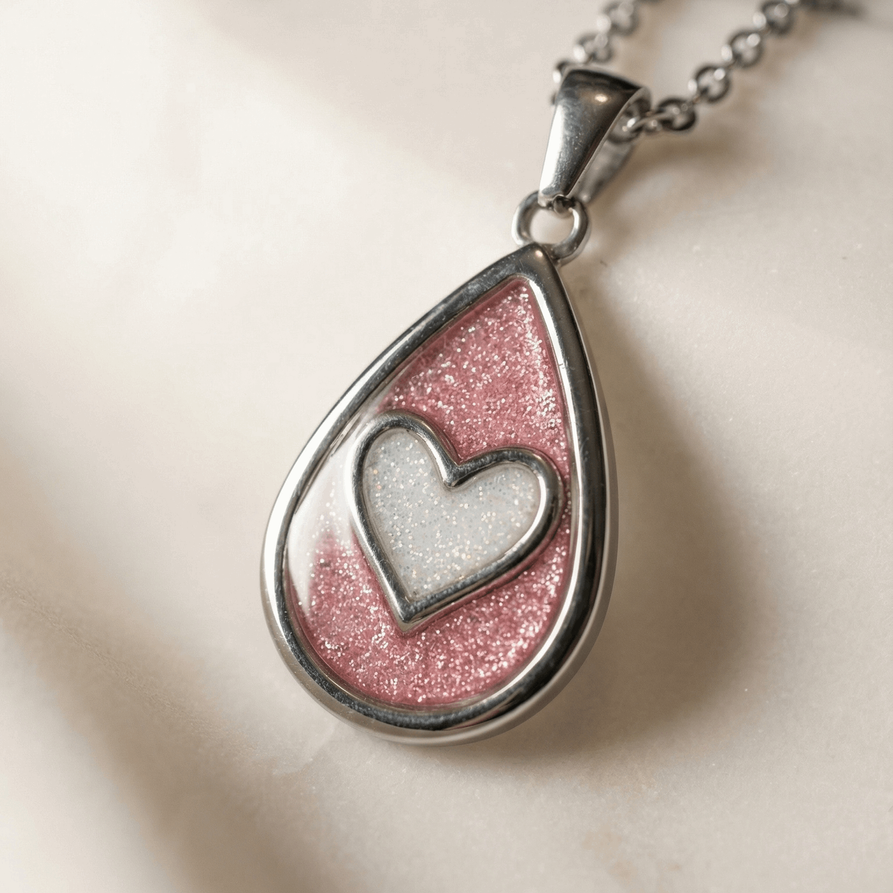 Stainless Steel Love Heart Droplet Keepsake Pendant