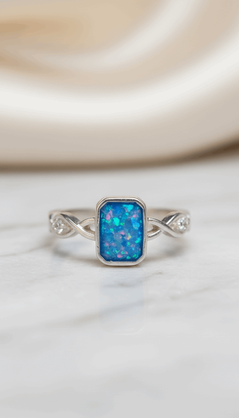 Emerald shape Twist Band Cubic Zirconia Accent Ring