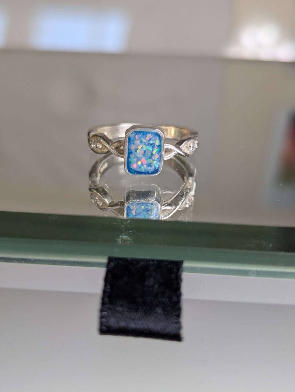 Emerald shape Twist Band Cubic Zirconia Accent Ring