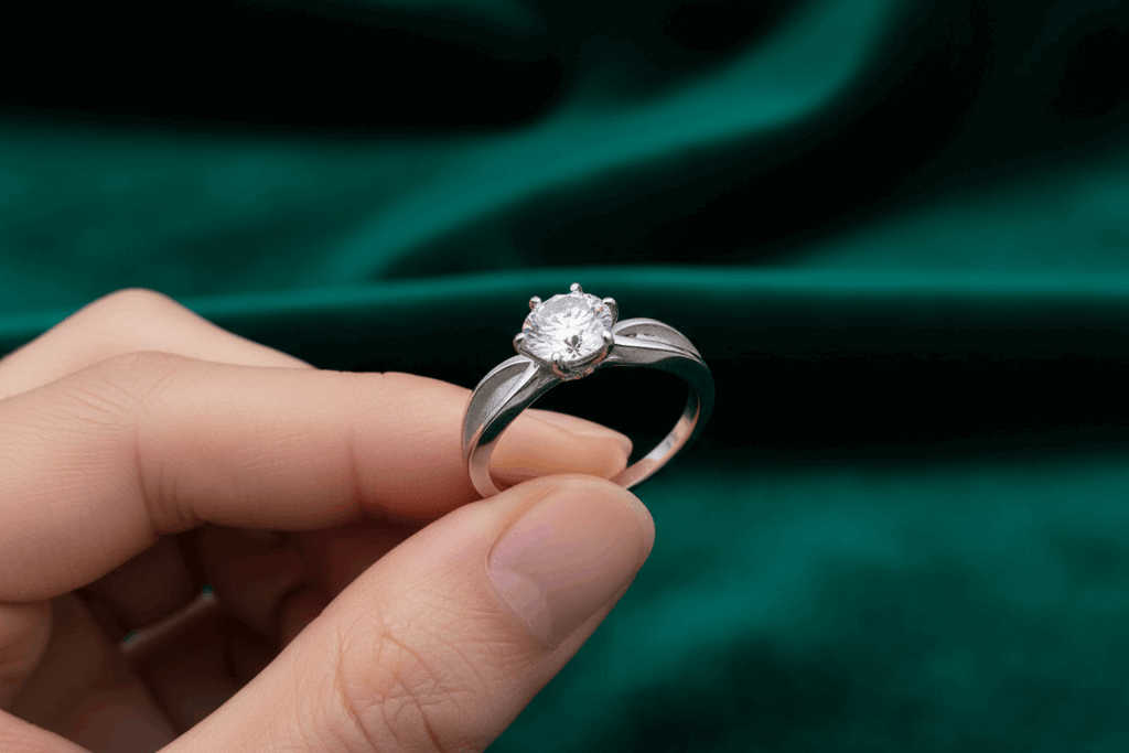 Stainless Steel Keepsake Solitaire Classic Accent Ring