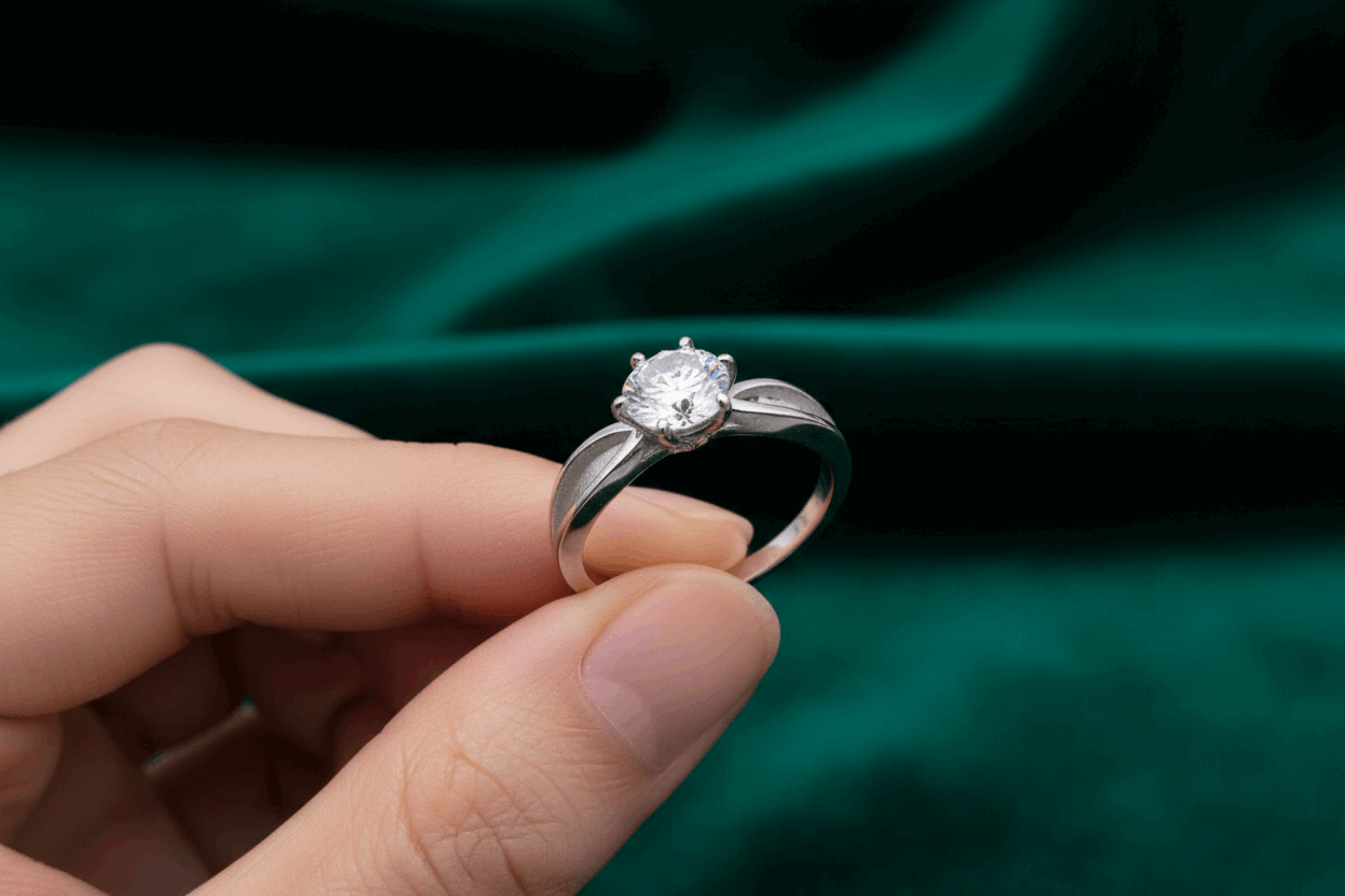 Stainless Steel Keepsake Solitaire Classic Accent Ring