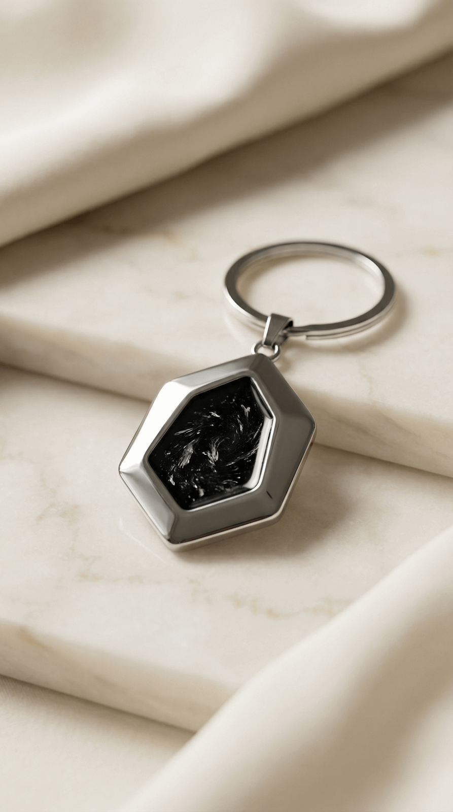Stainless Steel Geometric Hex Keyring