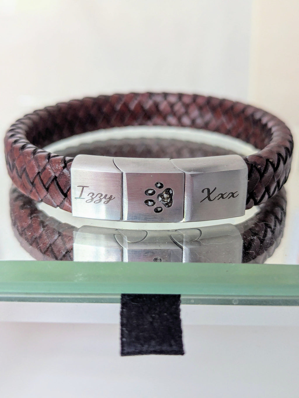 Stainless Steel Pawprint Threaded Leather Keepsake Bracelet