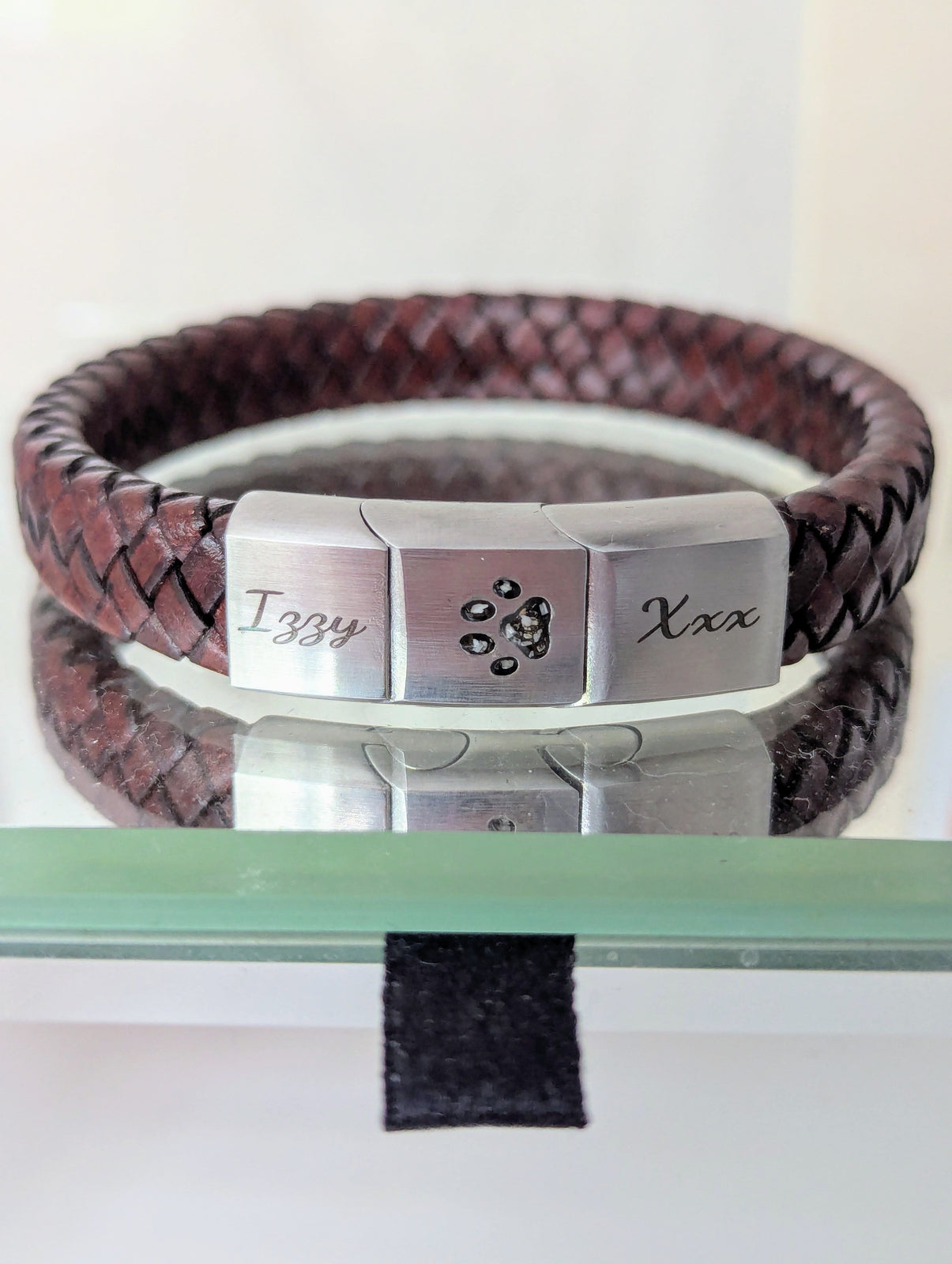 Stainless Steel Pawprint Threaded Leather Keepsake Bracelet