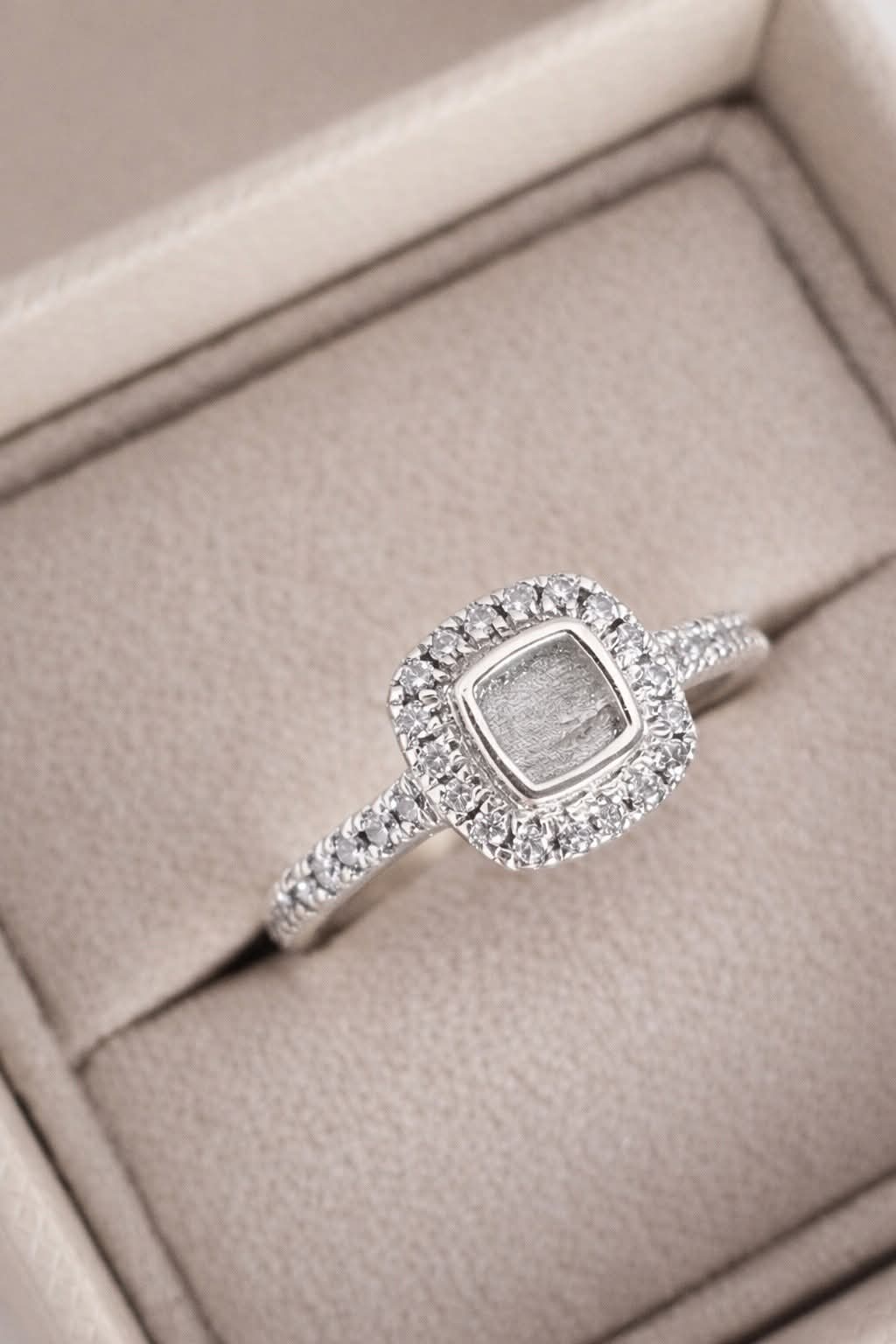 Square Cushion Halo and band Cubic Zirconia Ring