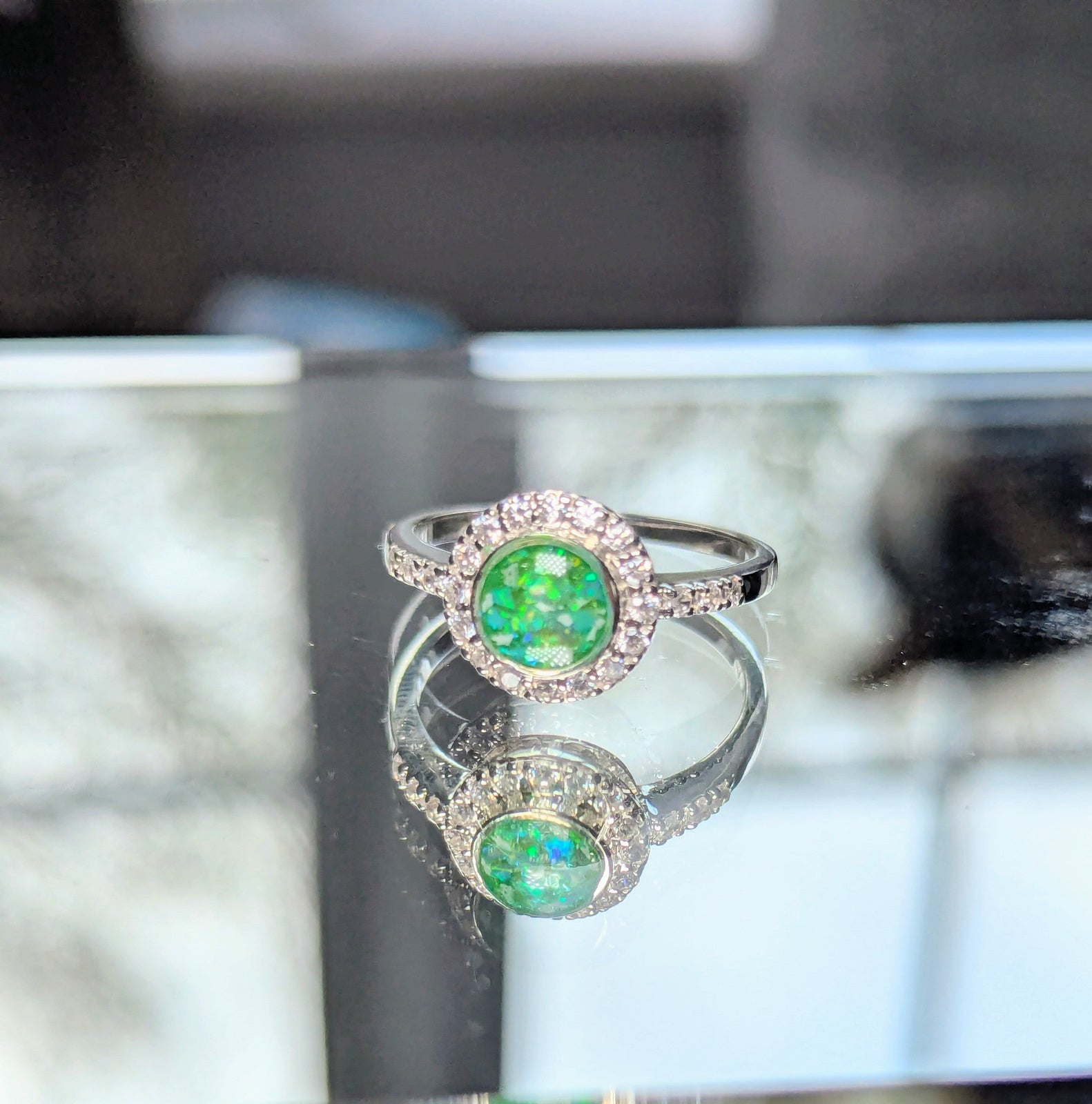 Round Cubic Zirconia Halo Half Shoulder Keepsake Ring