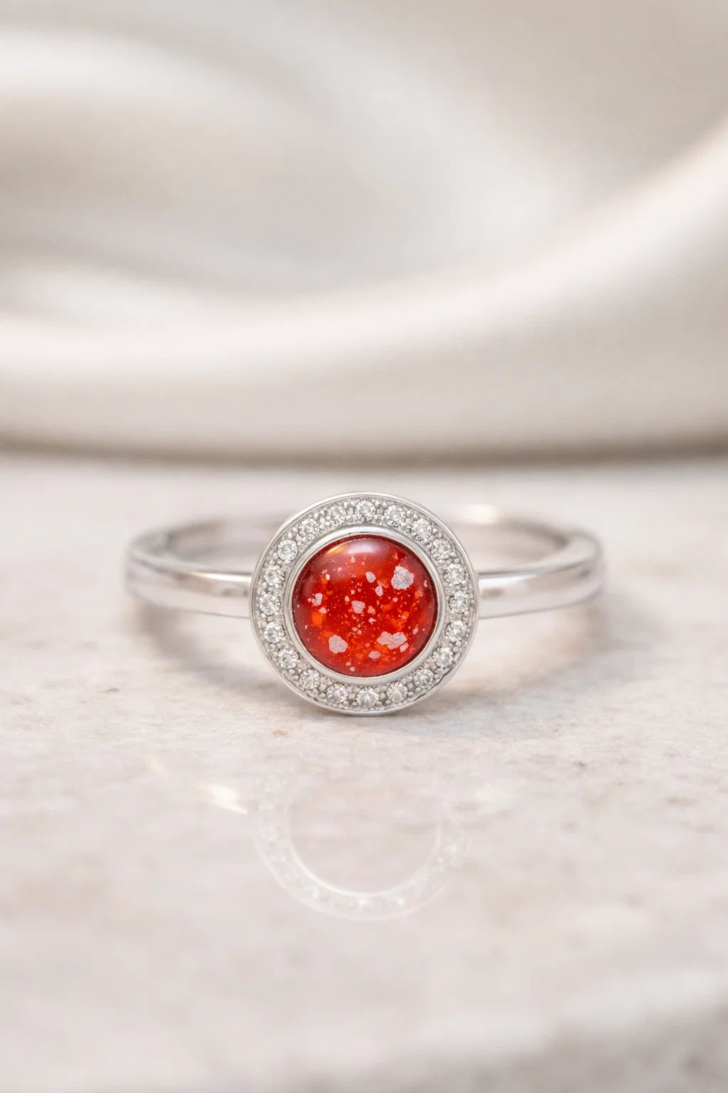 Round Cubic Zirconia Halo Keepsake Ring