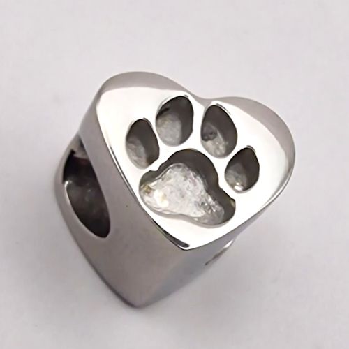 Stainless Steel Classic Pawprint Heart Keepsake Charm