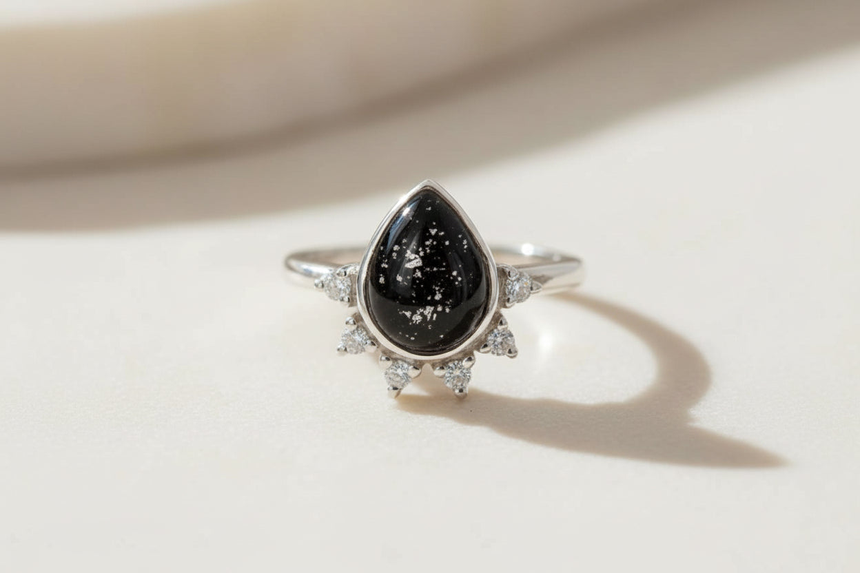 Keepsake Droplet Cubic Zirconia Half Halo Memorial Ring
