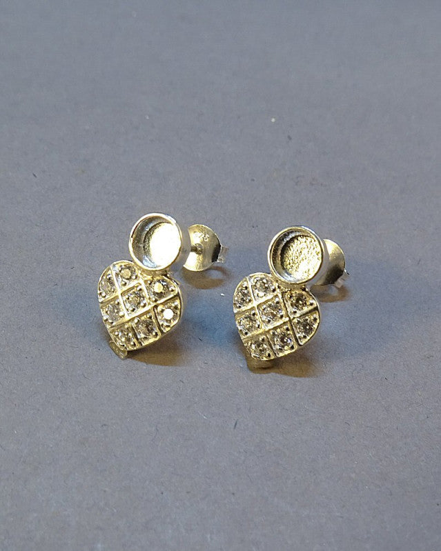 Round Cubic Zirconia Heart Stud Earrings