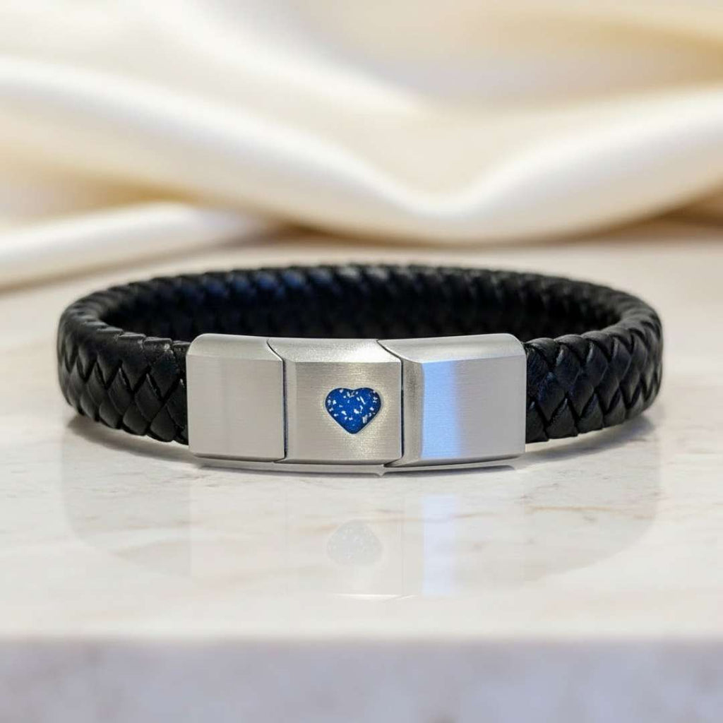 Stainless Steel Heart Threaded Real Leather Keepsake Bracelet