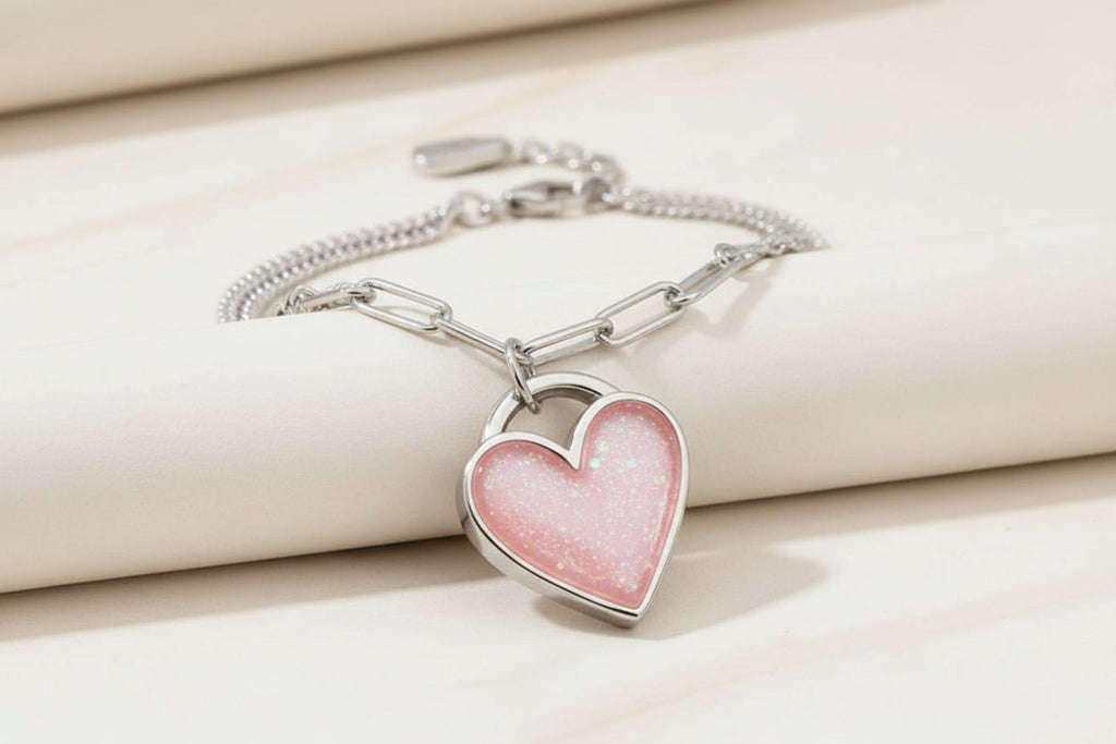 Paperclip Chain Heart Keepsake Bracelet