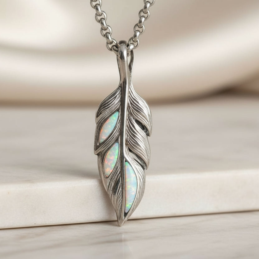 Stainless Steel Feather Keepsake Pendant