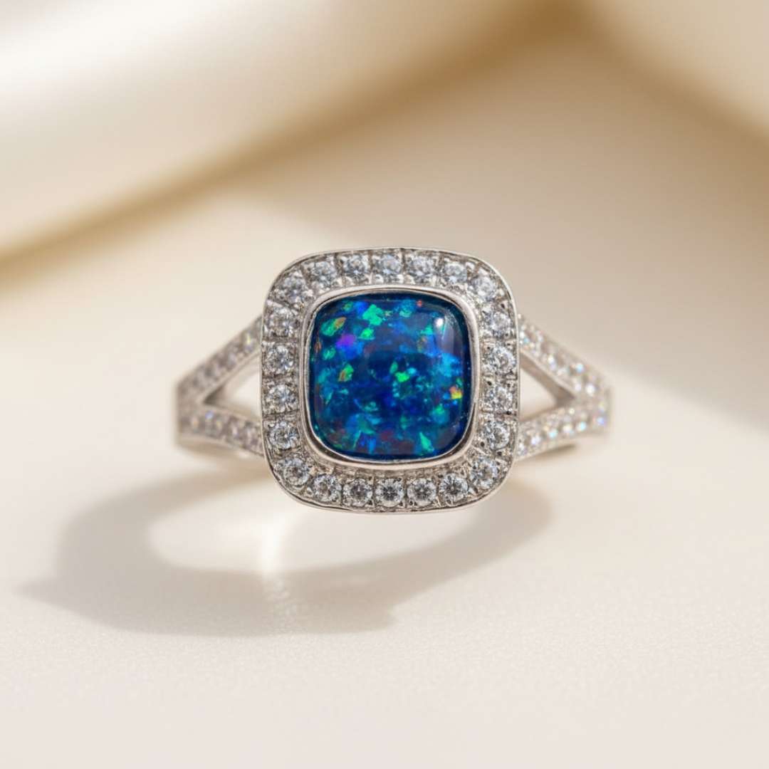 Square Cushion Halo Split Band Cubic Zirconia Ring