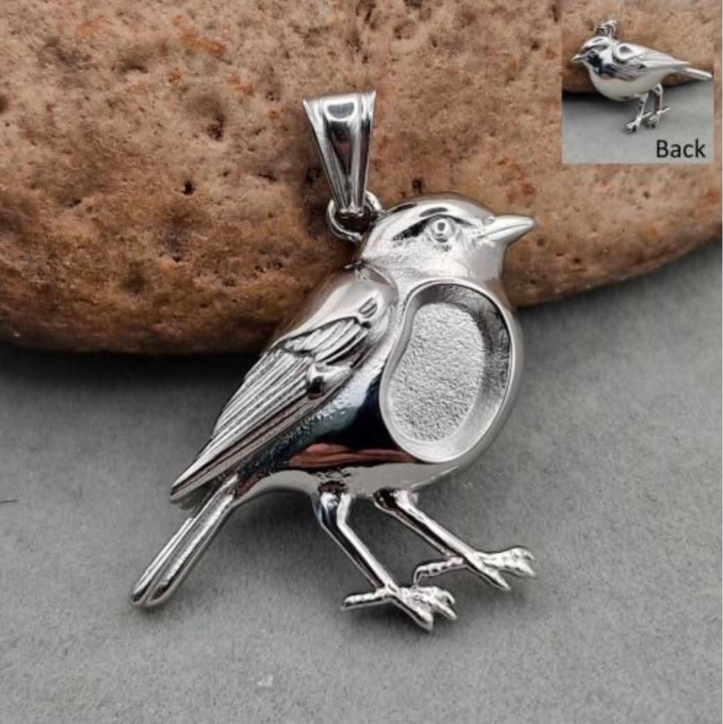 Stainless Steel Bird Robin 3-D Keepsake Pendant