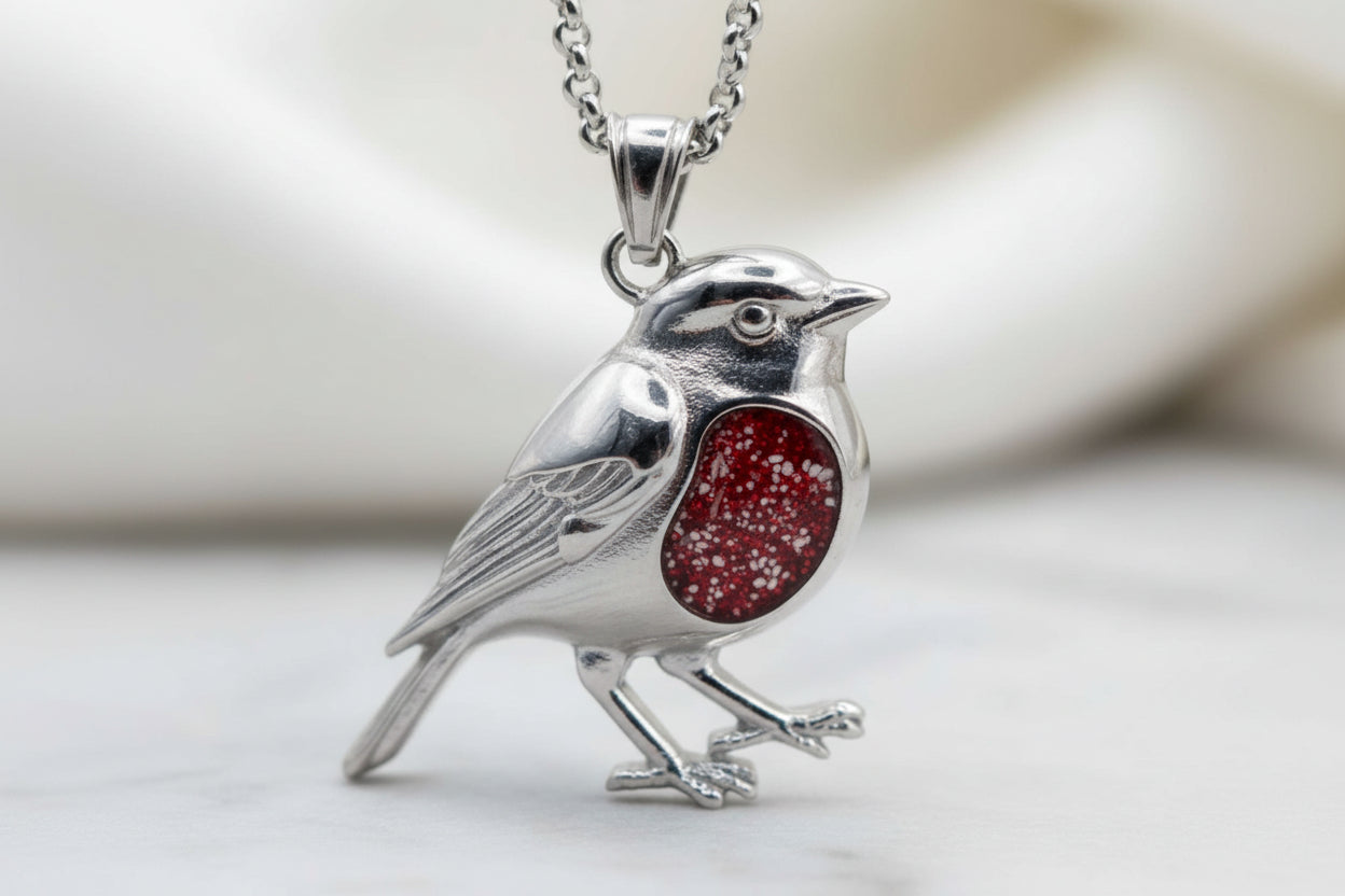 Stainless Steel Bird Robin 3-D Keepsake Pendant