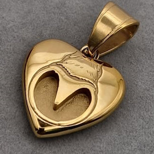Yellow Gold PVD Stainless steel Keepsake Heart Horse BareFoot Hoof Pendant