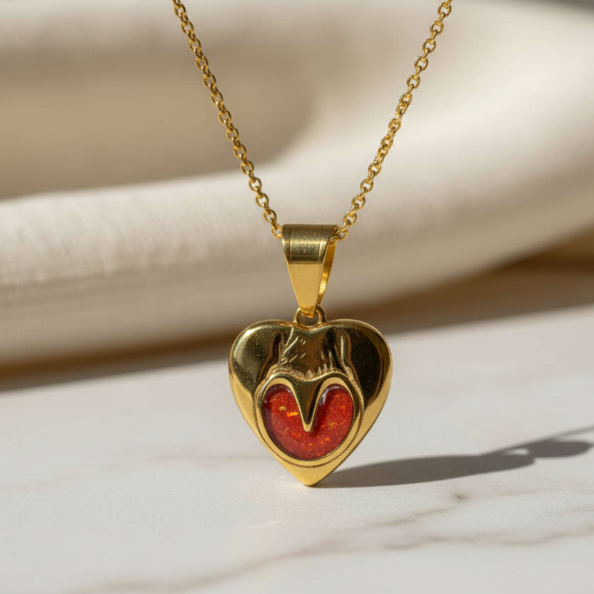 Yellow Gold PVD Stainless steel Keepsake Heart Horse BareFoot Hoof Pendant