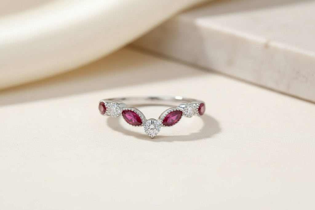 Keepsake Cubic Zirconia Half V Wishbone Band Sparkle Memorial Ring