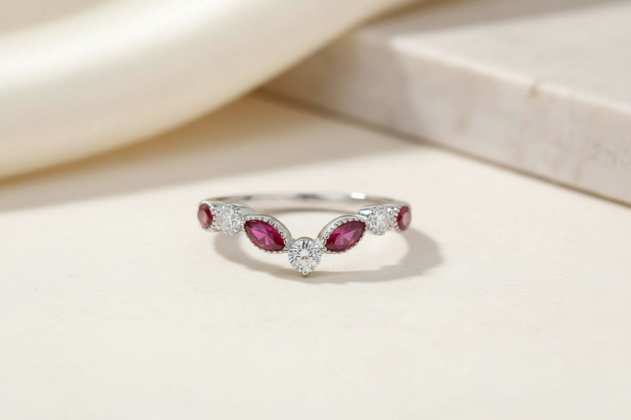 Keepsake Cubic Zirconia Half V Wishbone Band Sparkle Memorial Ring
