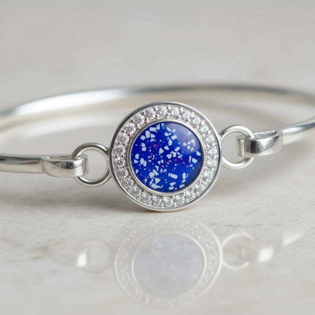 Round Cubic Zirconia Halo Keepsake Bangle