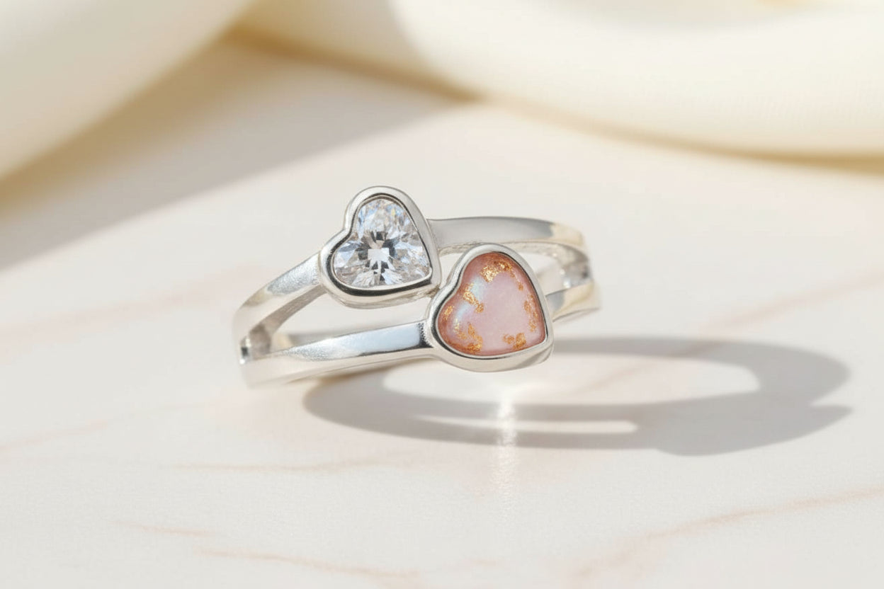 Keepsake Two Hearts Connected Diamond Memorial Ring