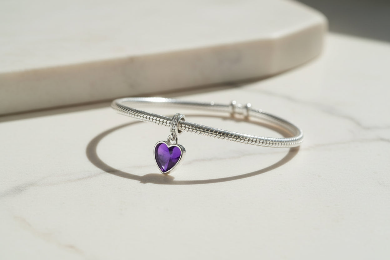 Vintage Dangling Heart Cubic Zirconia Keepsake Charm