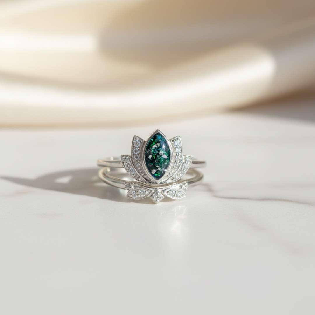 Full Bloom Lotus Cubic Zirconia Ring Set