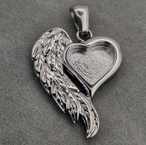 Stainless Steel Angel wing Heart Keepsake Pendant
