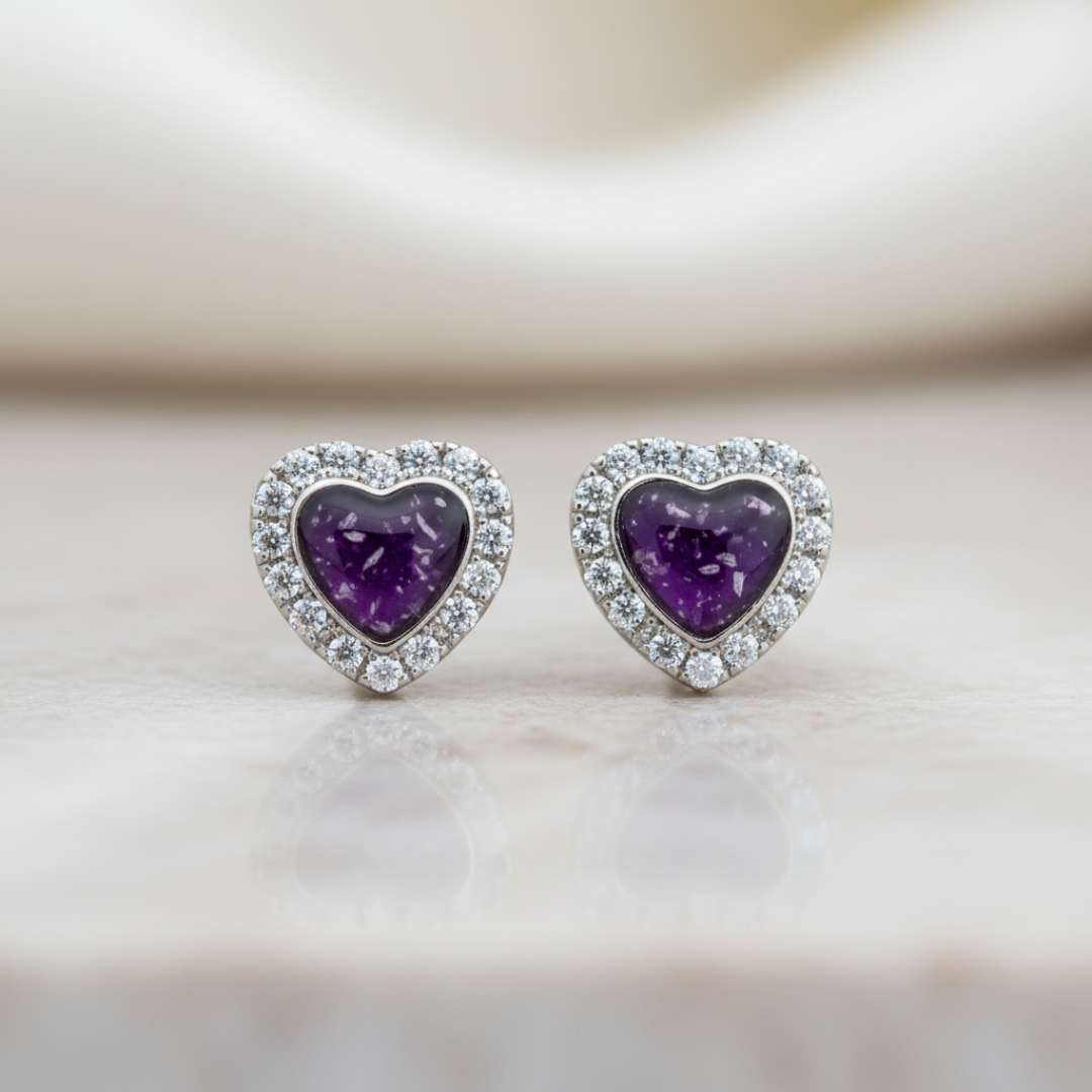 Heart Halo Full Cubic Zirconia Keepsake Stud Earrings