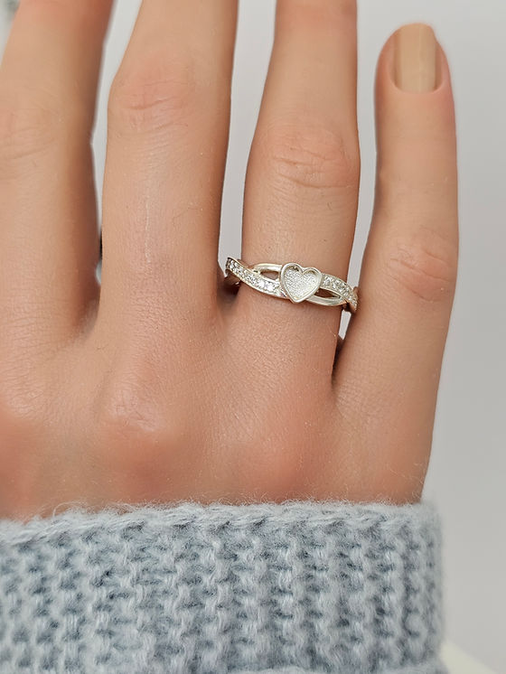 Cross Banded Heart Sparkle Cubic Zirconia Keepsake Ring
