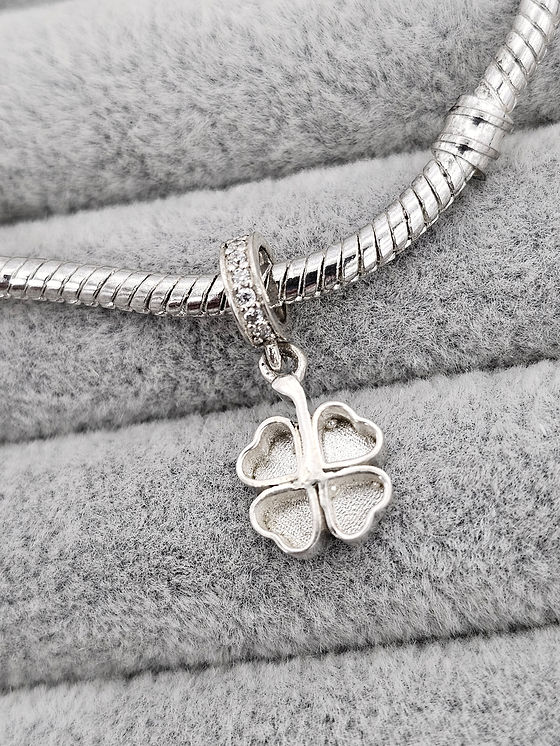 Four-Leaf Clover Shamrock Cubic Zirconia Dangle Keepsake Charm