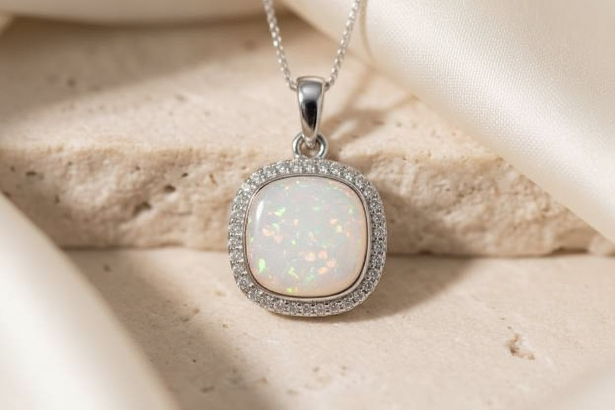 Square Cushion Cubic Zirconia Halo Keepsake Pendant