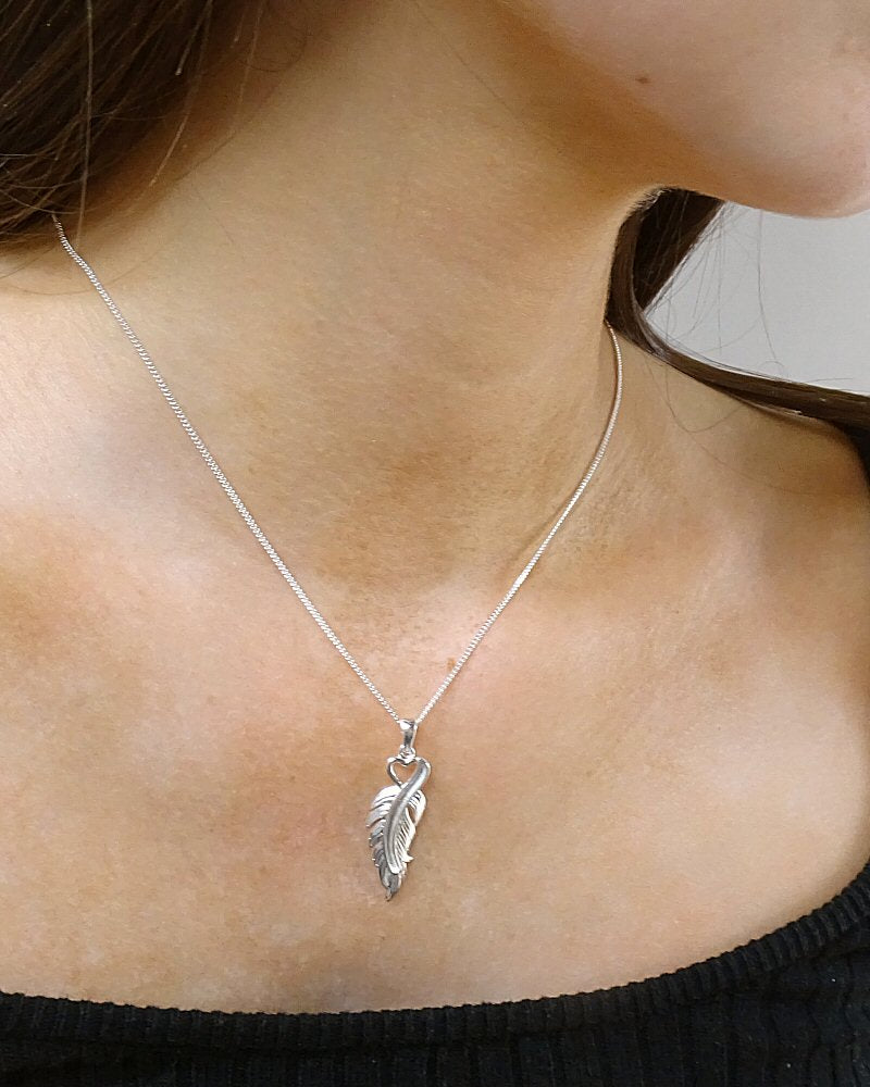 Silver Feather Heart Quill Keepsake Pendant