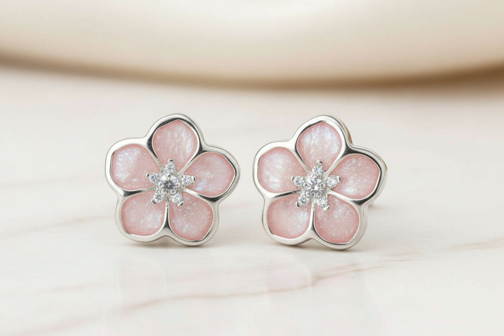 Flower Sparkle Cubic Zirconia Keepsake Stud Earrings