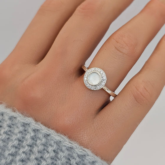 Round Cubic Zirconia Halo Keepsake Ring
