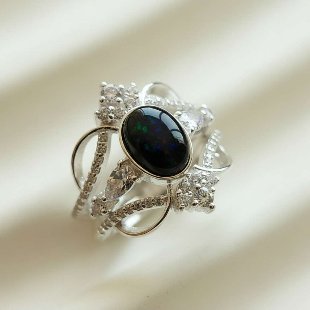 *EXCLUSIVE* Artistic Oval Ornamental Crown Surround Enhancer Cubic Zirconia Ring Set
