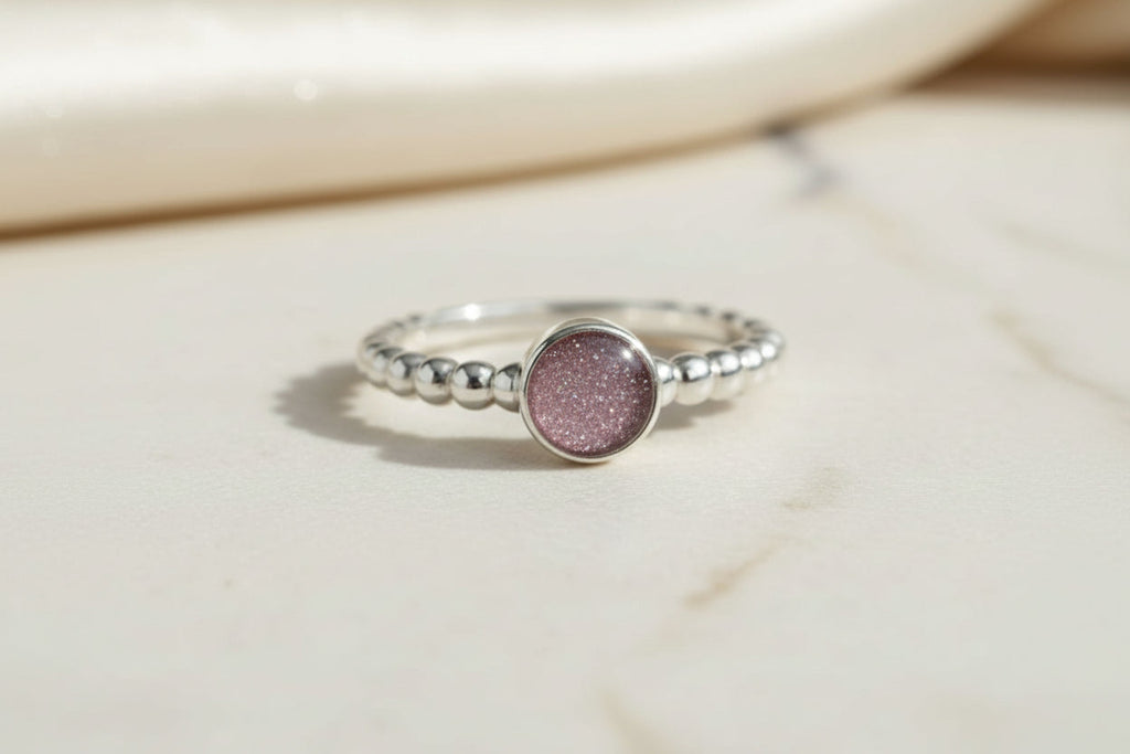 Beaded Band Round Keepsake Ring
