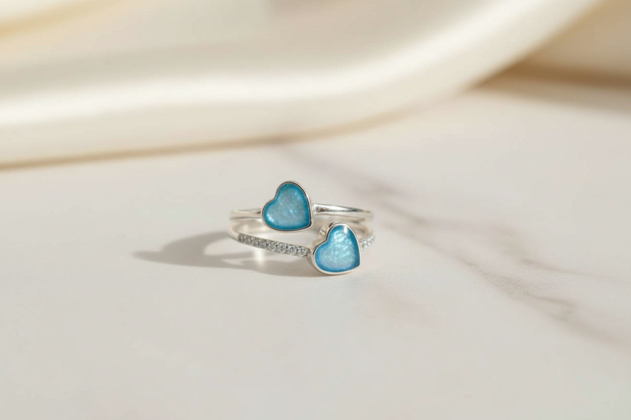 Artistic Double Heart Cubic Zirconia Ring