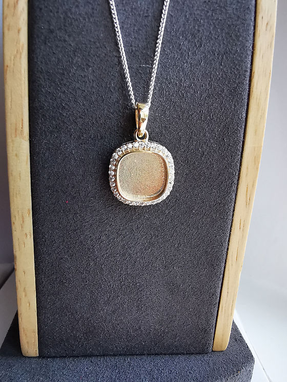 Square Cushion Cubic Zirconia Halo Keepsake Pendant