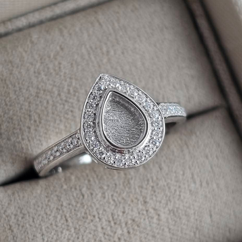 Custom for Diane - 9k solid white gold droplet halo cubic zirconia ring