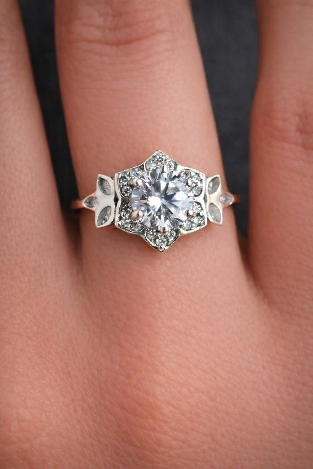 Vintage Solitaire Floral Cubic Zirconia Halo Ring