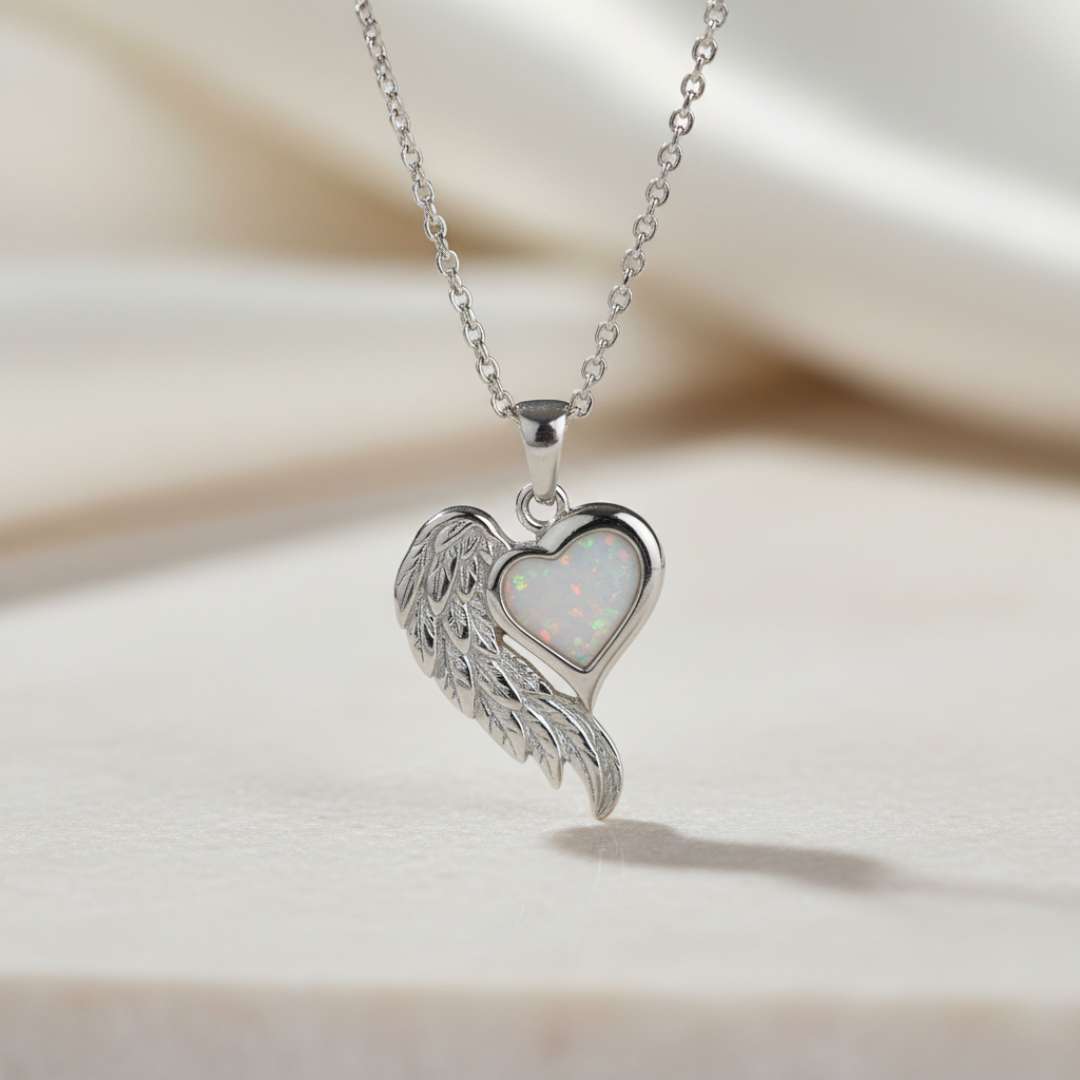 Stainless Steel Angel wing Heart Keepsake Pendant