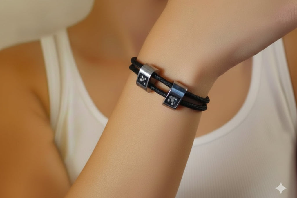 Stainless Steel Double Charm Threaded Cord Adjustable Bracelet