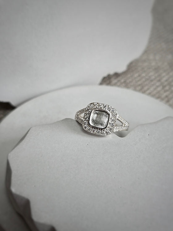 Square Cushion Halo Split Band Cubic Zirconia Ring