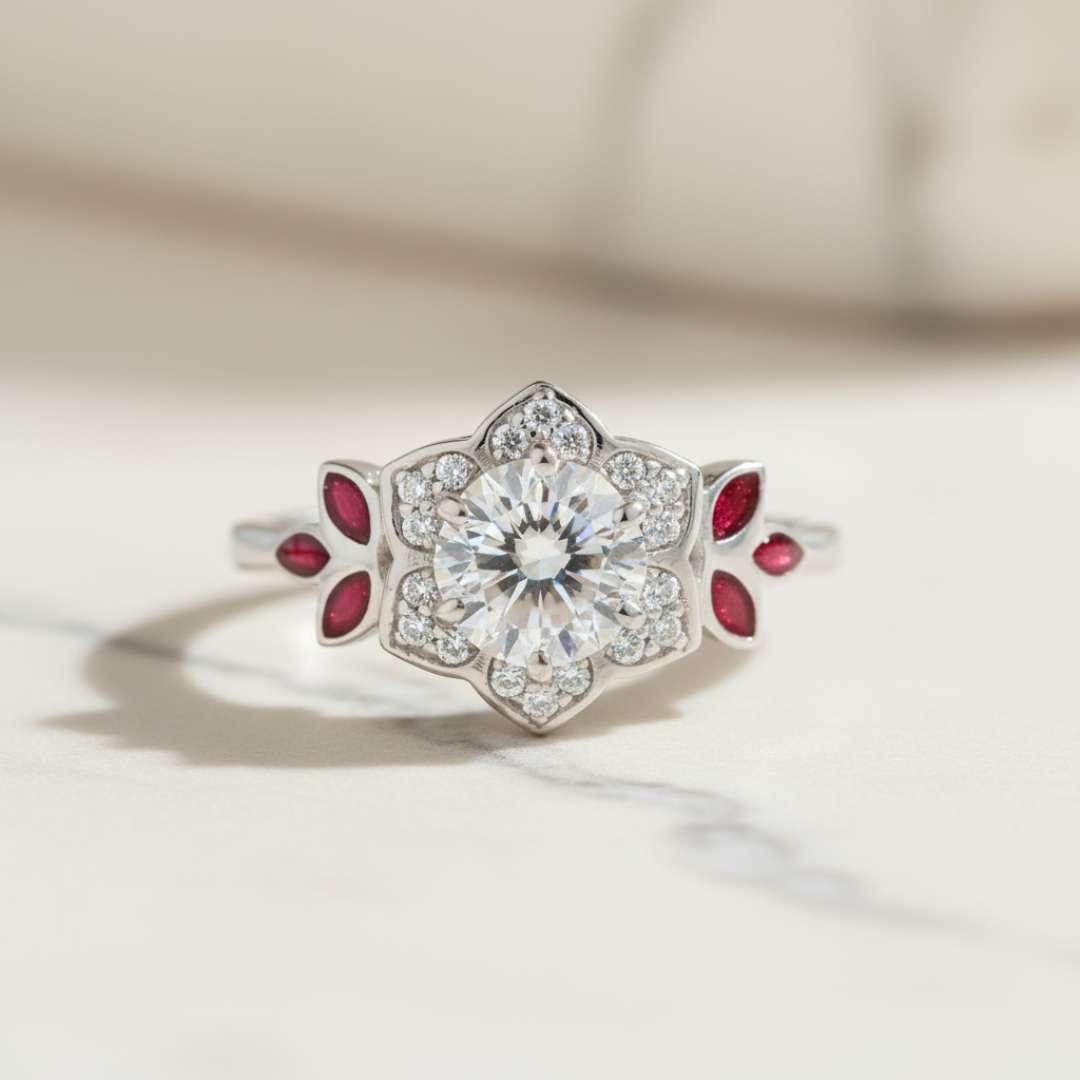 Vintage Solitaire Floral Cubic Zirconia Halo Ring